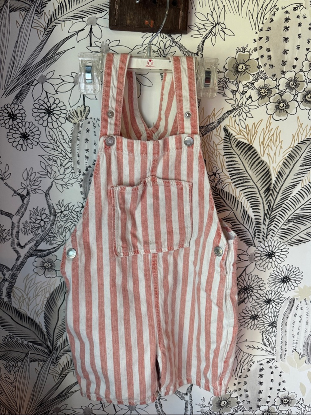 ZARA Cream & Brick Striped Kids Short Overalls